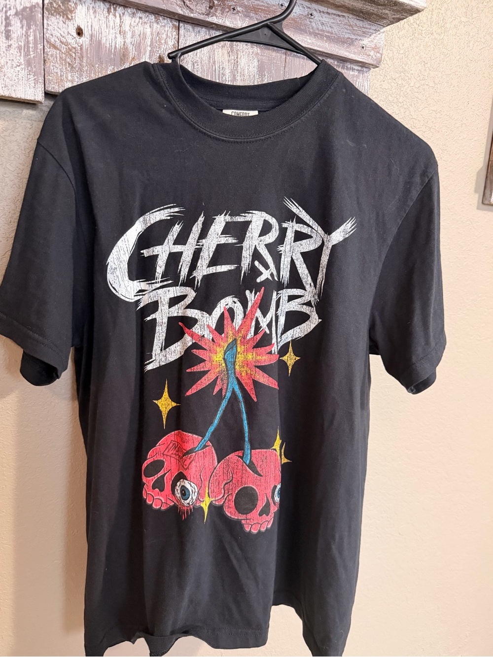 Comfort Colors Black 'Cherry Bomb' Graphic Tee with Pink Skulls